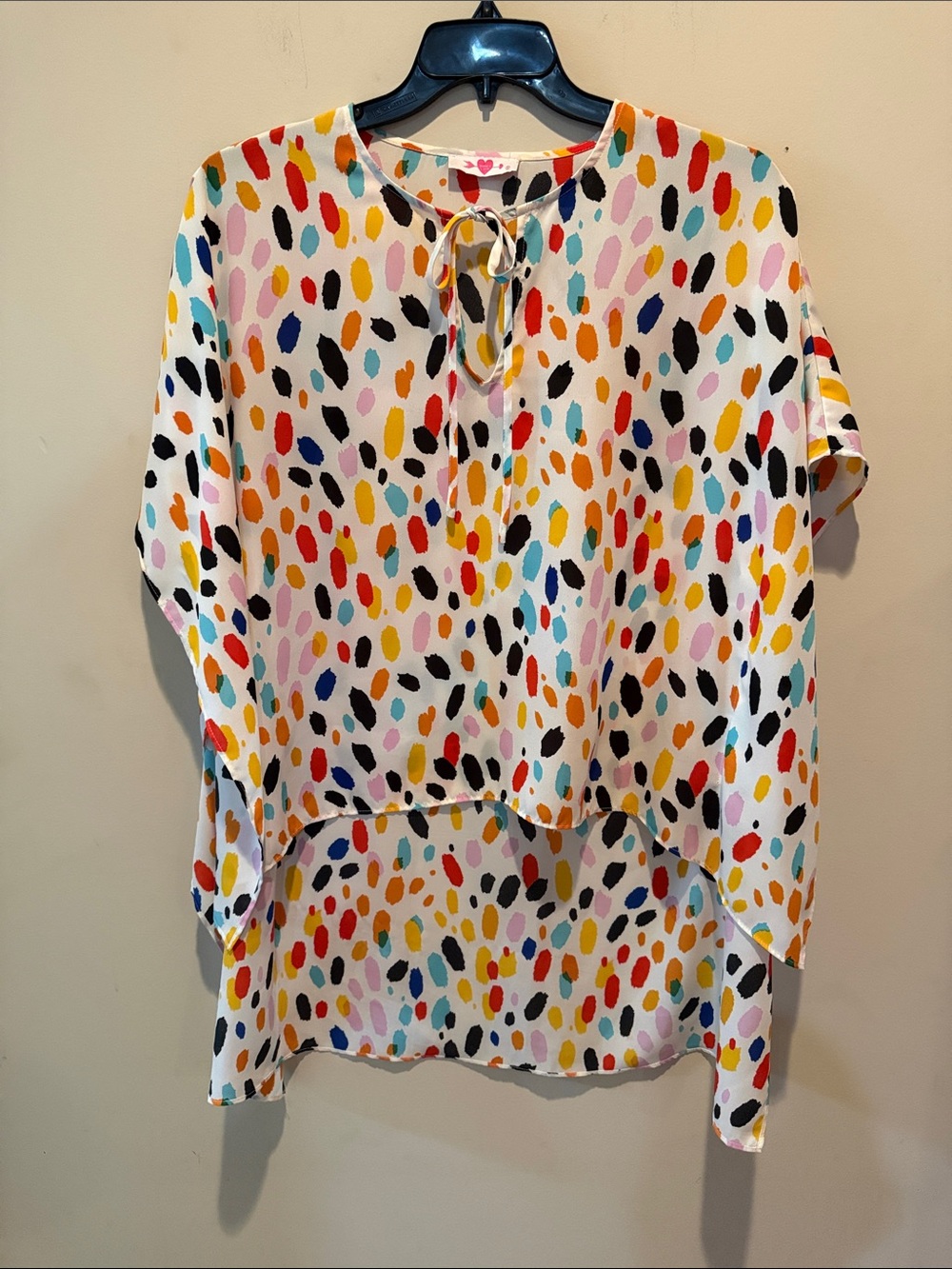 Multicolor Dot High-Low Tie-Neck Top